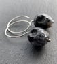Norwegian Larvikite Hoop Earrings. All 925 Sterling Silver Hand Forged Wire - Image 1