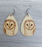 Barn Owl Pyrography Lightweight Wood Earrings. Ideal gift for owl lovers.