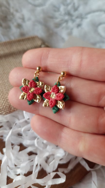 Poinsettia dangly earrings