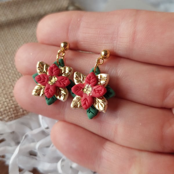 Poinsettia dangly earrings