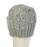 Hat with cables and bobbles in soft grey organic merino wool , slouchy cabled  - Image 1