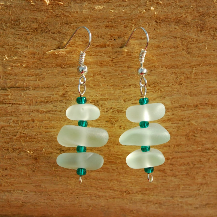 Sea foam stacked beach glass earrings