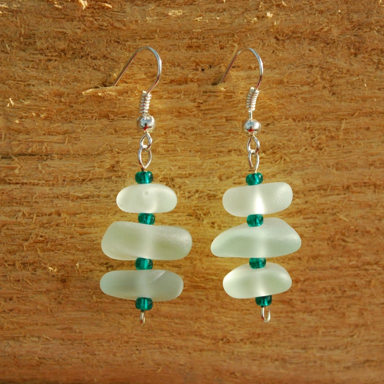 Sea foam stacked beach glass earrings