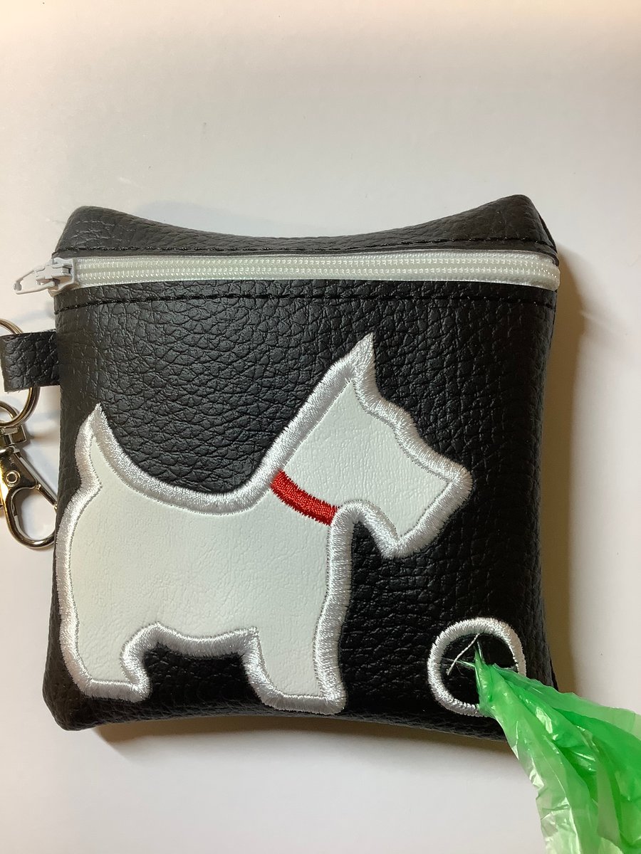 Attractive Embroidered Black  leather dog poo bag dispenser,dog walking,