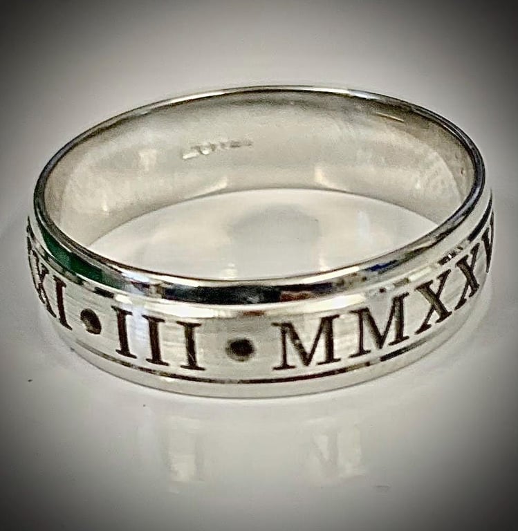 925 Silver Band Ring with Roman Numerals engraved around the ring. Inside messag