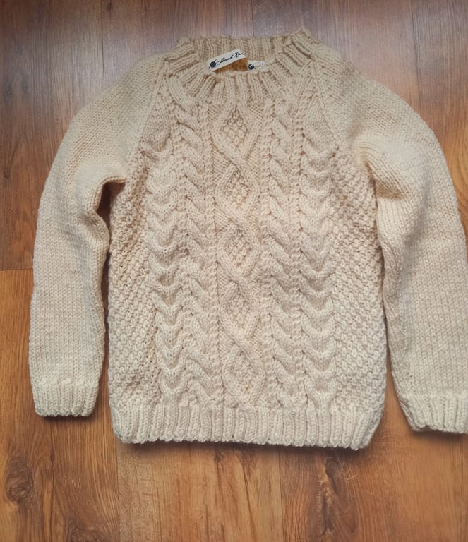 Hand knitted childs cable stitch Aran jumper