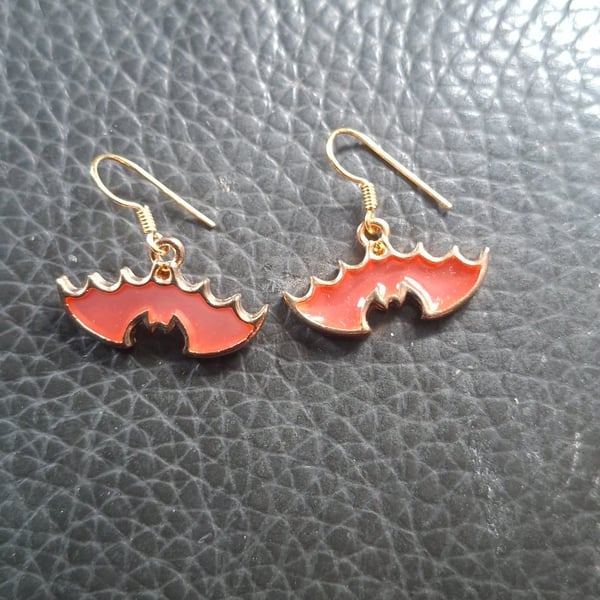 Halloween themed earrings-coral bat wings