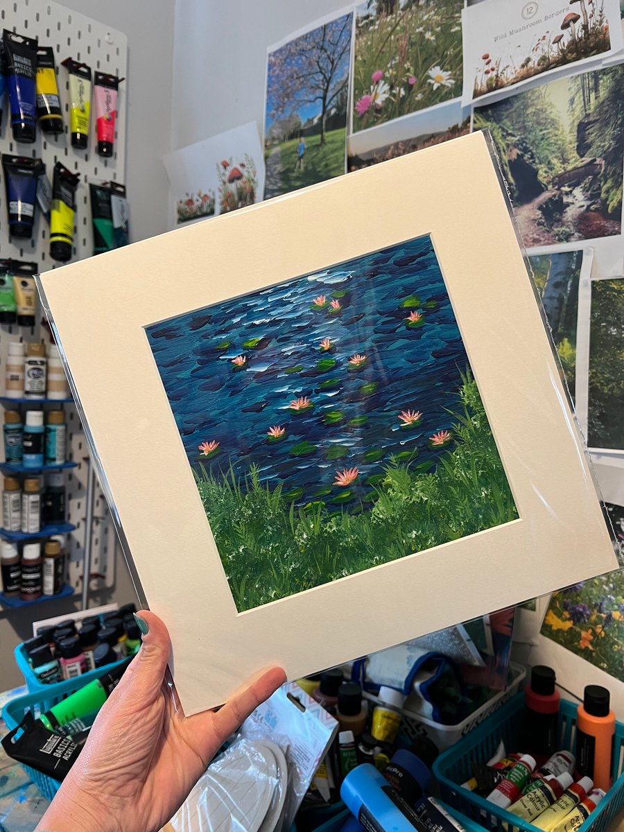 Acrylic painting on canvas, The pad, Magical lilypond, lilypad, wildflowers