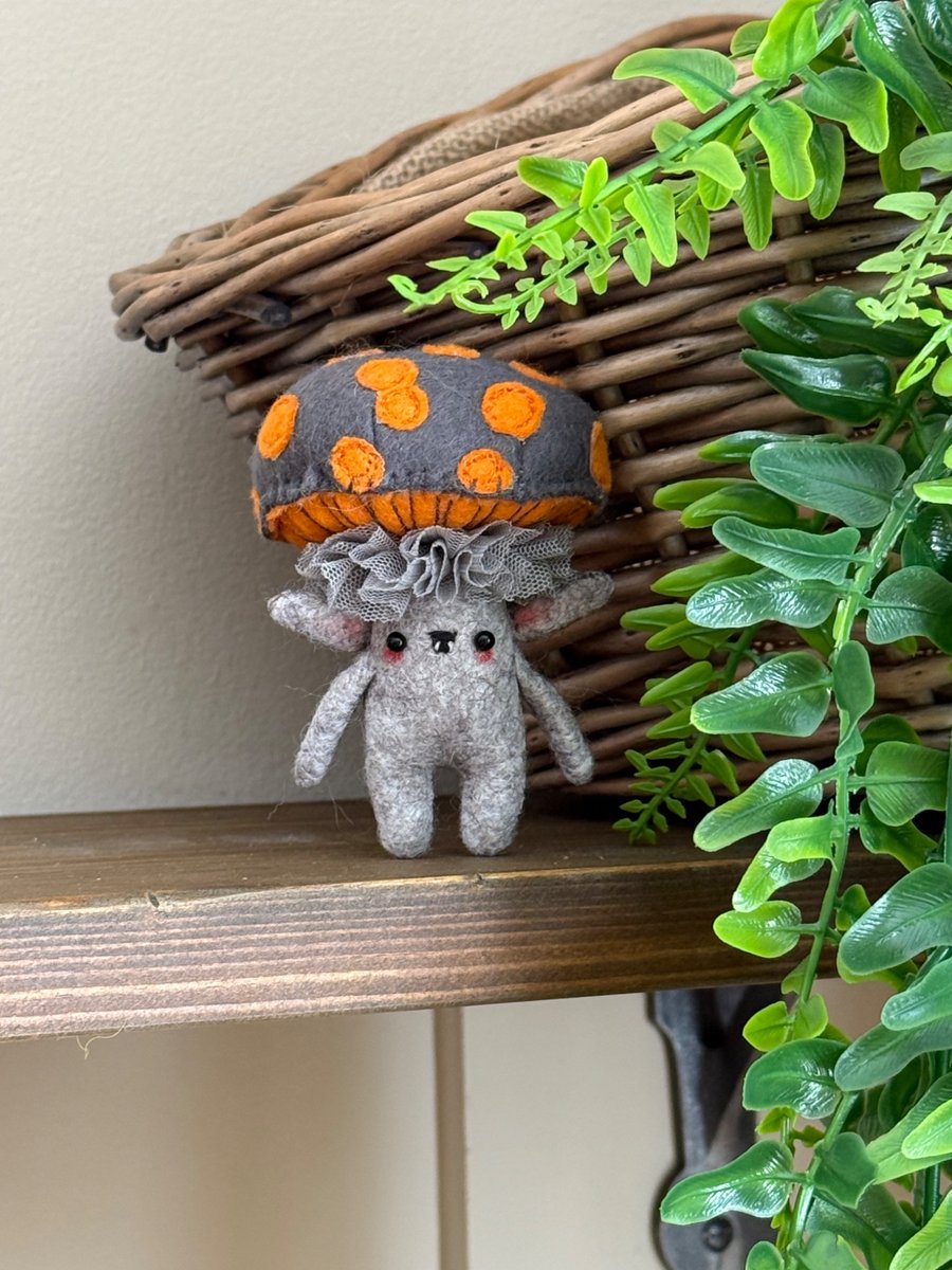 Grey Mushroom Felt Art Doll 
