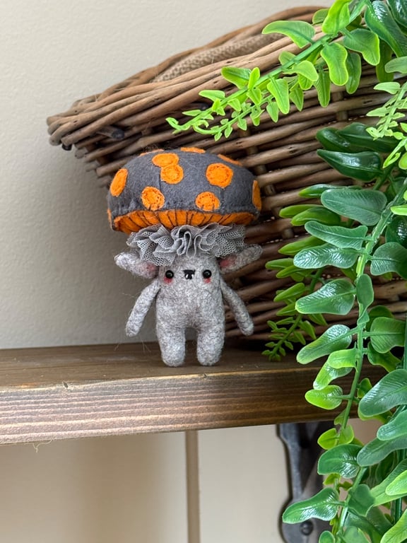 Grey Mushroom Felt Art Doll 
