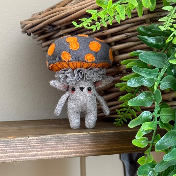 Grey Mushroom Felt Art Doll 