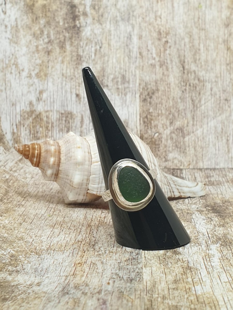 Sterling Silver 925 Green Seaham Seaglass Ring Full Hallmark