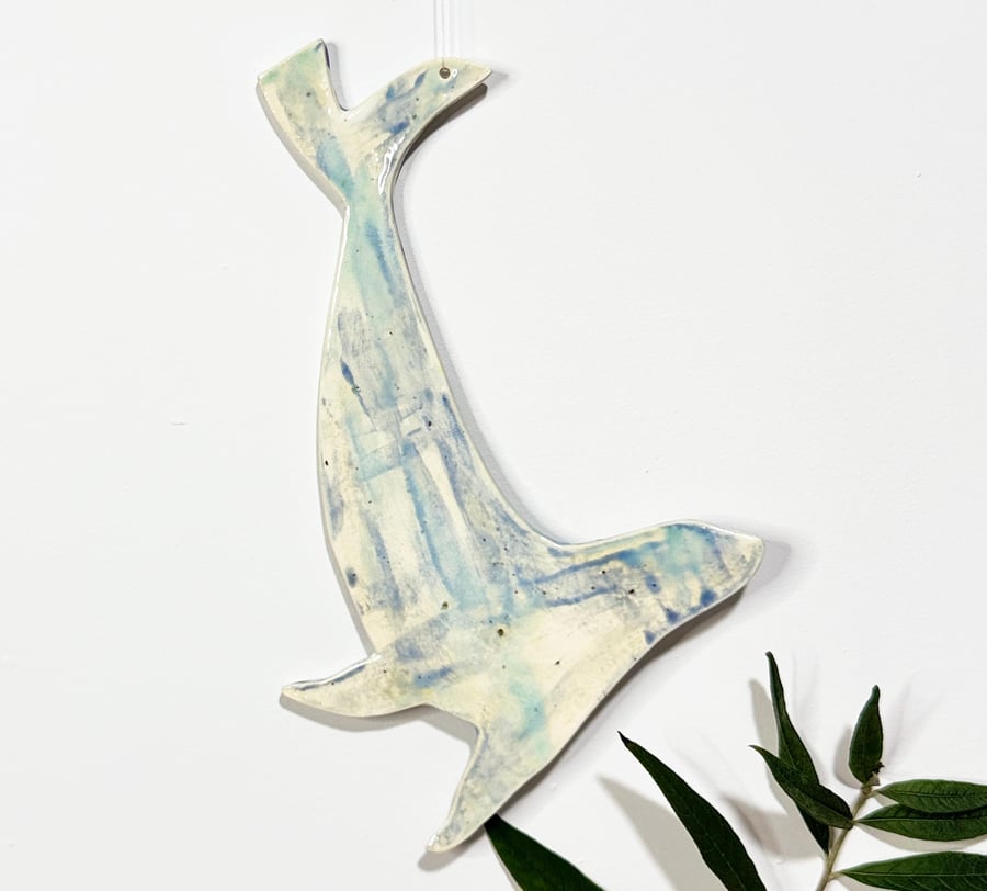 Handmade ceramic seal hanging decoration glazed by hand- made in Norfolk