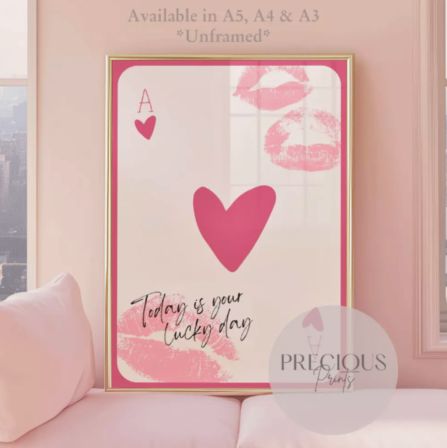 Ace of Hearts Preppy Wall Print Trendy Wall Art Print ''Today Is Your Lucky Day'