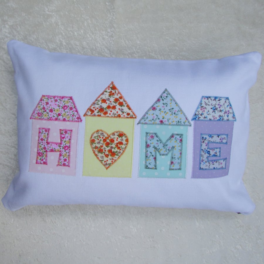 Pastel floral houses HOME applique cushion