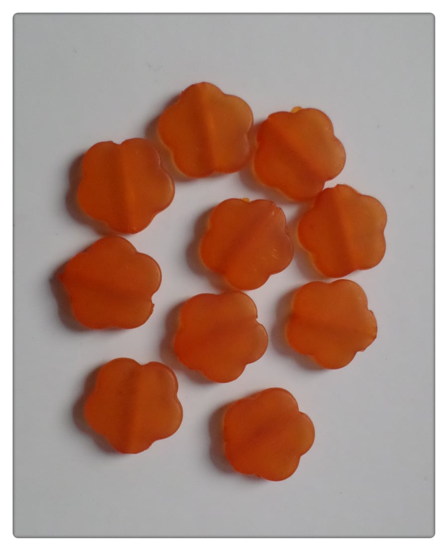 10 x Frosted Acrylic Beads - 18mm - Flower - Orange 