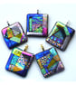 Dichroic Glass S005 Supersize Patchwork Pendant with Gold plated chain - Image 7