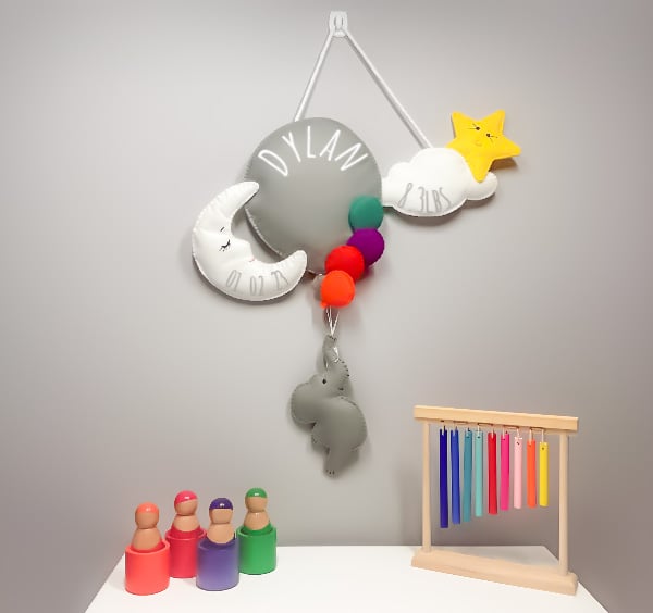 Grey Balloon - Personalised felt nursery wall and door sign