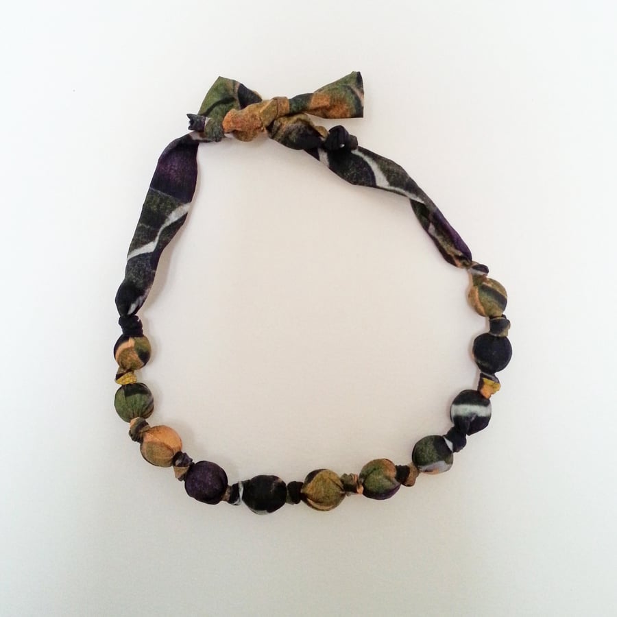 Mustard, Black & Purple Liberty Print Fabric Necklace - Iridescence Print