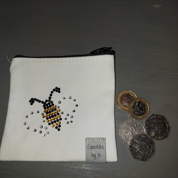 BEE MONEY COIN PURSE, SANI POUCH Bee Sparkles, Hand Sparkled, Bee, Happy