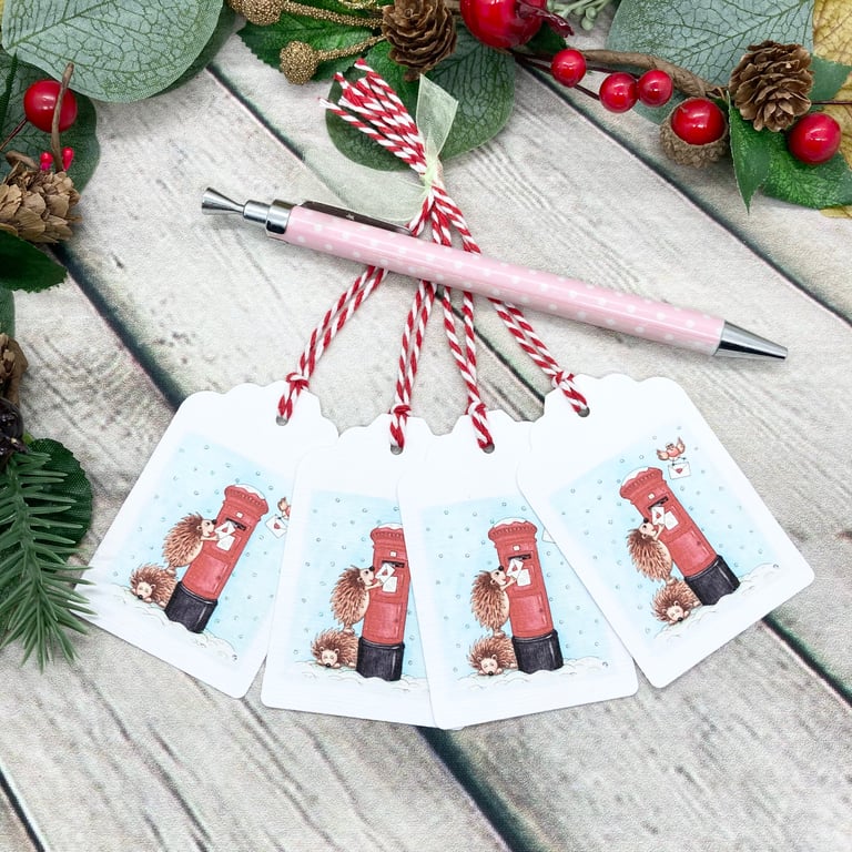 Hedgehog Sending Love Christmas Gift Tags - set of 4 tags