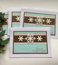 CHRISTMAS CARDS, pack of 4. Scandi style .Aqua , brown .Gingham. Snowflake. - Image 1