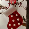 Red Fused Glass Stocking Christmas Decoration