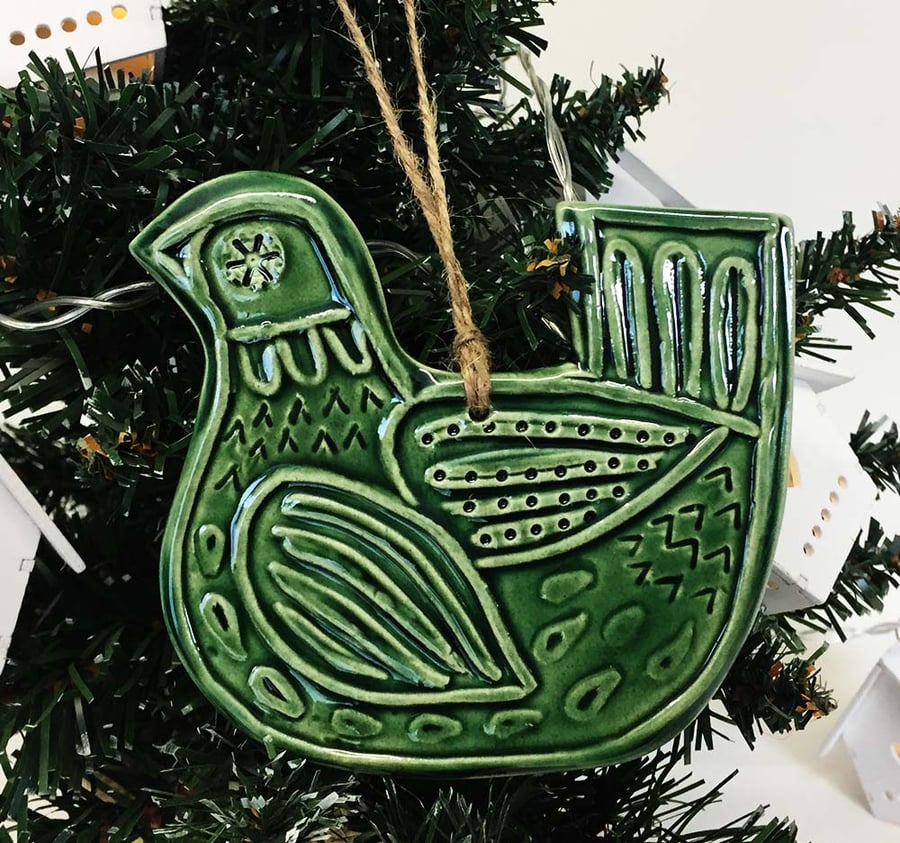  Ceramic Partridge Christmas decoration Pottery Bird Green