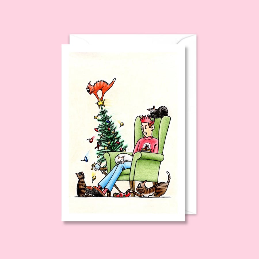 Cats Christmas Card: Hand Drawn Playful Kittens Illustration (608)