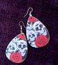 Funky Skull & Rose Earrings – Gothic Teardrop Dangles with Silver Accents - Image 3