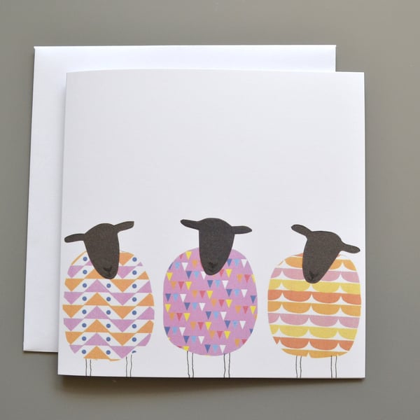 Three Patterned Sheep Blank or Birthday Card