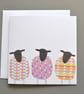 Three Patterned Sheep Blank or Birthday Card - Image 1
