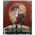 Large Expressive Portrait Painting Earthy Raw Abstract Outsider Art Face Artwork
