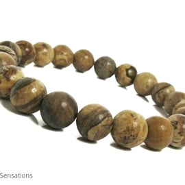 Brown & Beige Picture Jasper Beaded Medium Chunky Bracelet