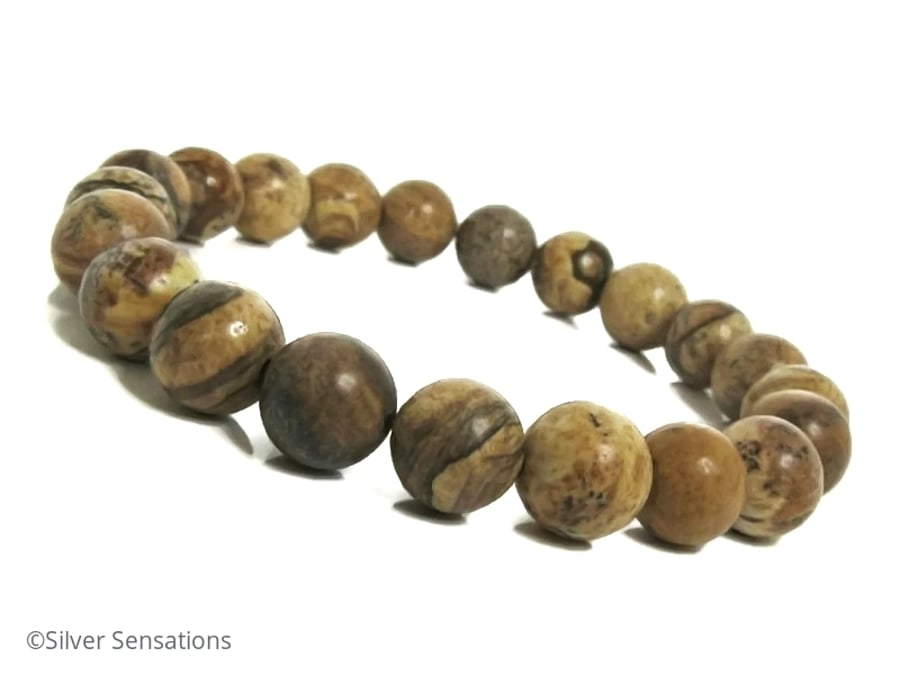 Brown & Beige Picture Jasper Beaded Medium Chunky Bracelet