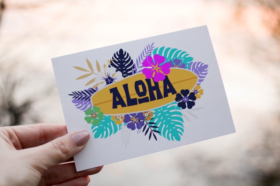 Hawaiian Aloha Birthday Card, Hawaii Text Birthday Card, Personalized Card