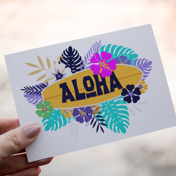 Hawaiian Aloha Birthday Card, Hawaii Text Birthday Card, Personalized Card