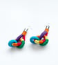 Rainbow statement earrings handcrafted with cotton yarn, Free Delivery - Image 3