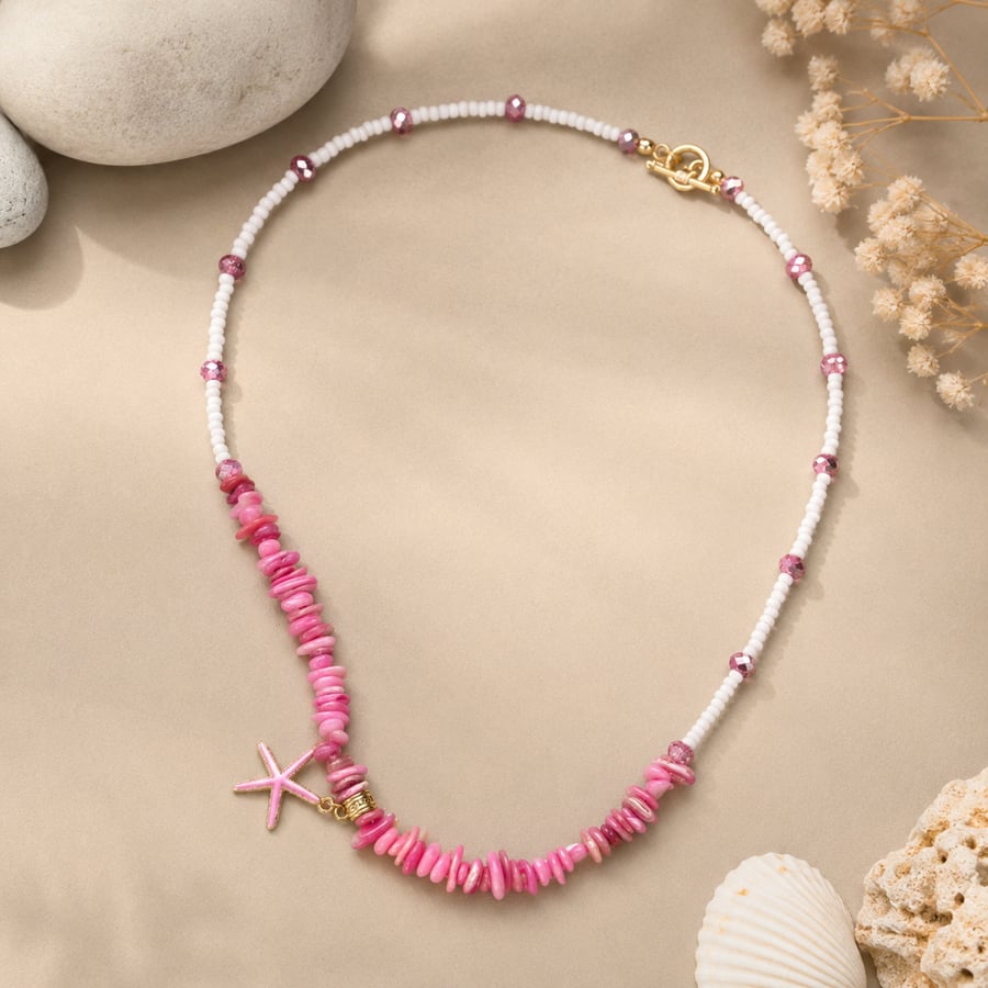 Pretty in Pink Coastal Starfish Necklace
