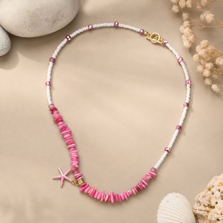 Pretty in Pink Coastal Starfish Necklace