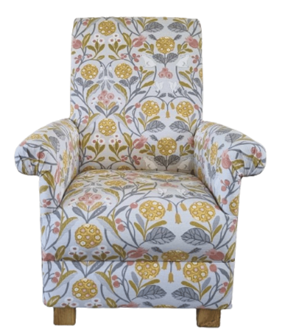 Clarke Forester Ochre & Grey Fabric Adult Chair Armchair Rabbits Animals Nursery