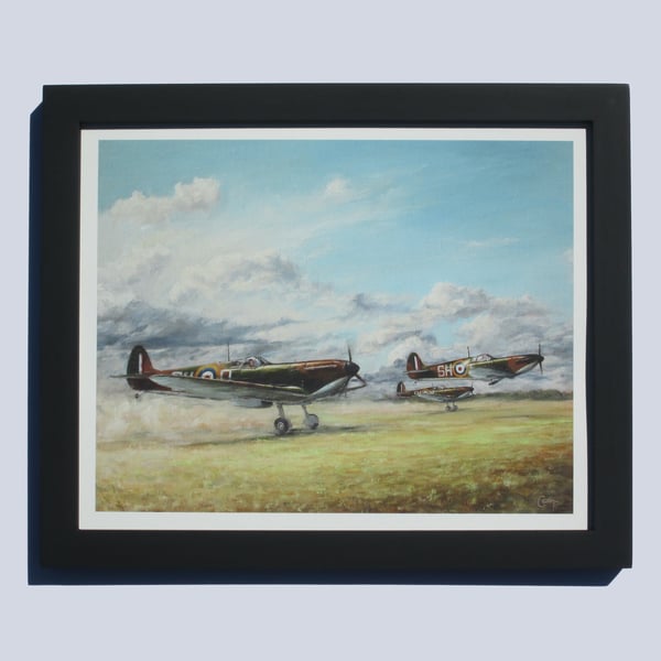 SPITFIRE Aviation Framed Art Print In Wood Frame- Battle of Britain Tribute Art