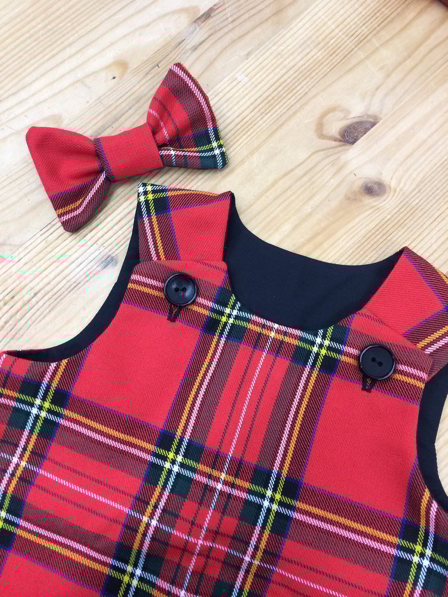 Royal Stewart Tartan Pinafore Dress and Hair Bow