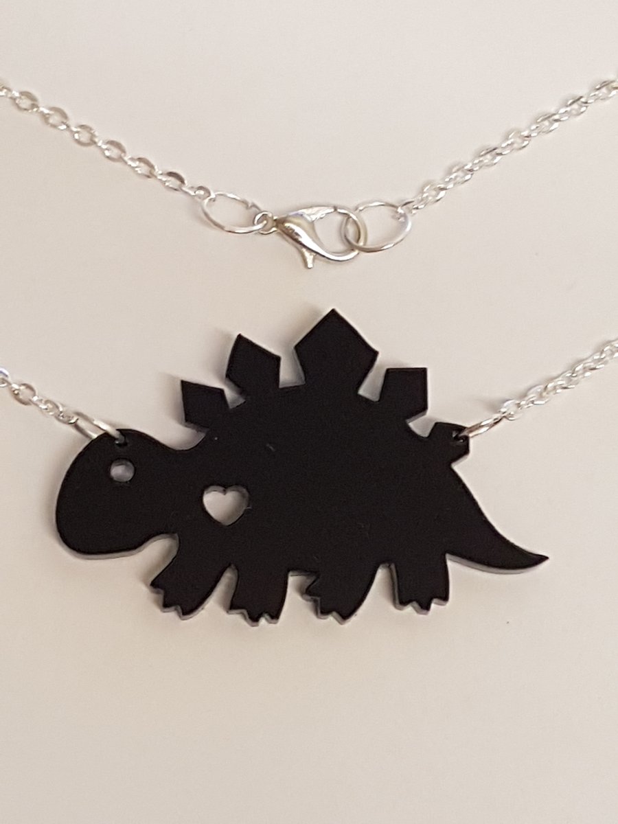 Dino Stegosaurus Heart Necklace - Acrylic