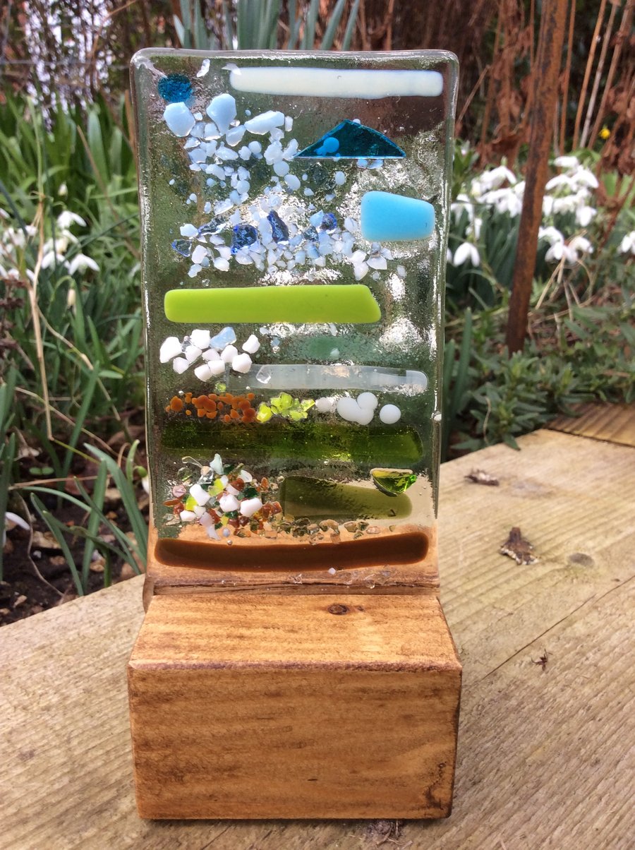 'Snowdrops' fused glass panel