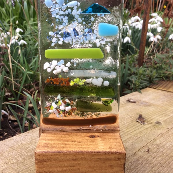 'Snowdrops' fused glass panel