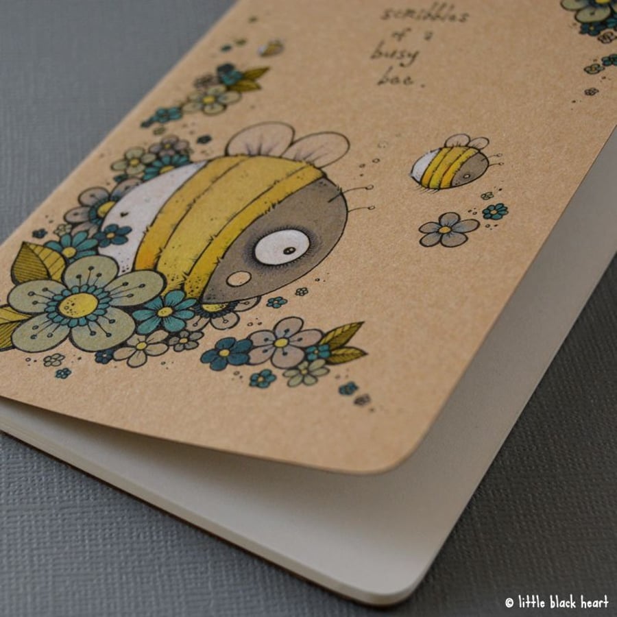 pocket notebook with original illustration - scribbles of a busy bee