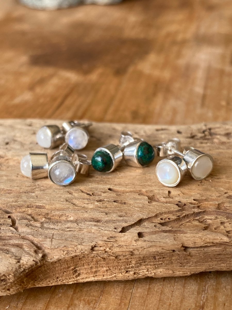 5mm sterling silver studs - various gems