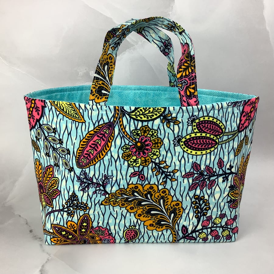 African floral tote bag, Flowery shopper, handmade in Sussex