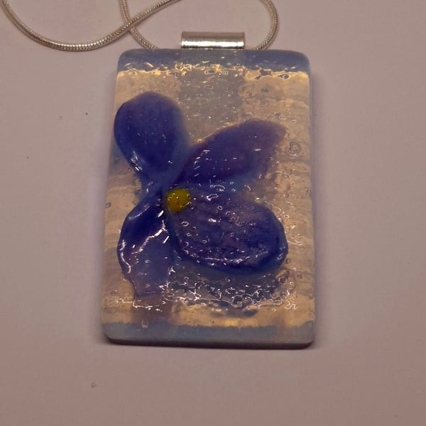Handmade Fused Glass Botanical Pendant with Violet (A)